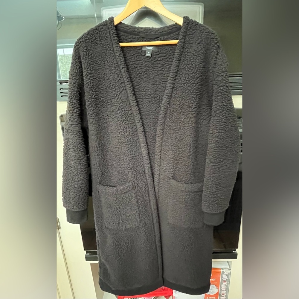 Simply Vera -Vera Wang Charcoal Textured Teddy Bear Cardigan